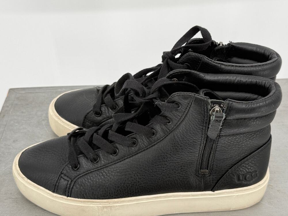 UGG Women's Leather High Top Sneakers Black Side Zip Lace Up Size 9 Streetwear